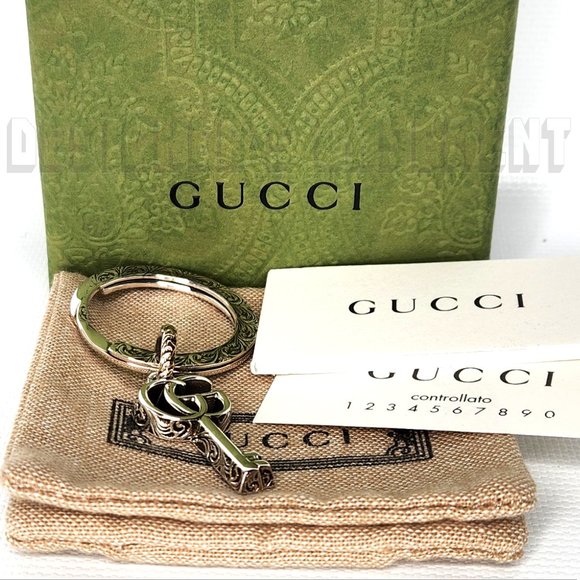 GUCCI 925 Sterling Silver MARMONT GG Arabesque engraved Pendant Keychain NIB 🎁 - Picture 2 of 10